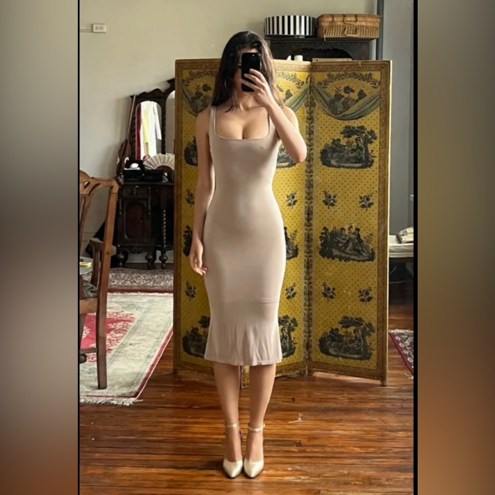 Sz S Mirror Palais Beige Supermodel Dress- RARE and new with tags